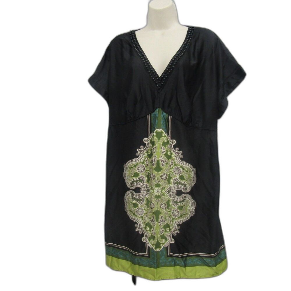 Lane Bryant Womens Dress Black Green Size 20 Short Sleeve V neck